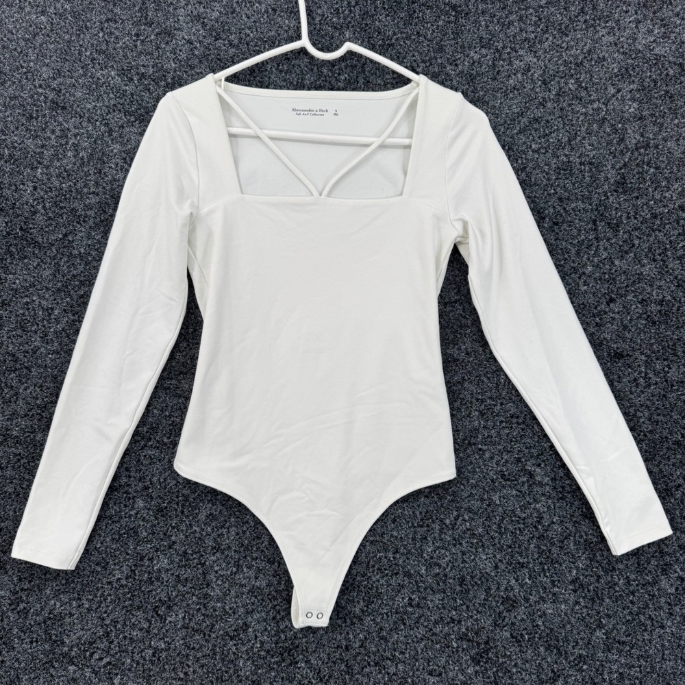 Abercrombie & Fitch White Strappy Square Neck Long Sleeve Bodysuit Small